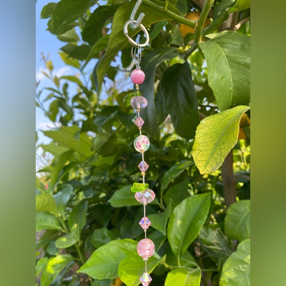 Pink crystal sun catcher with various crystal, glass and metal beads/accents - Picture 10 of 11